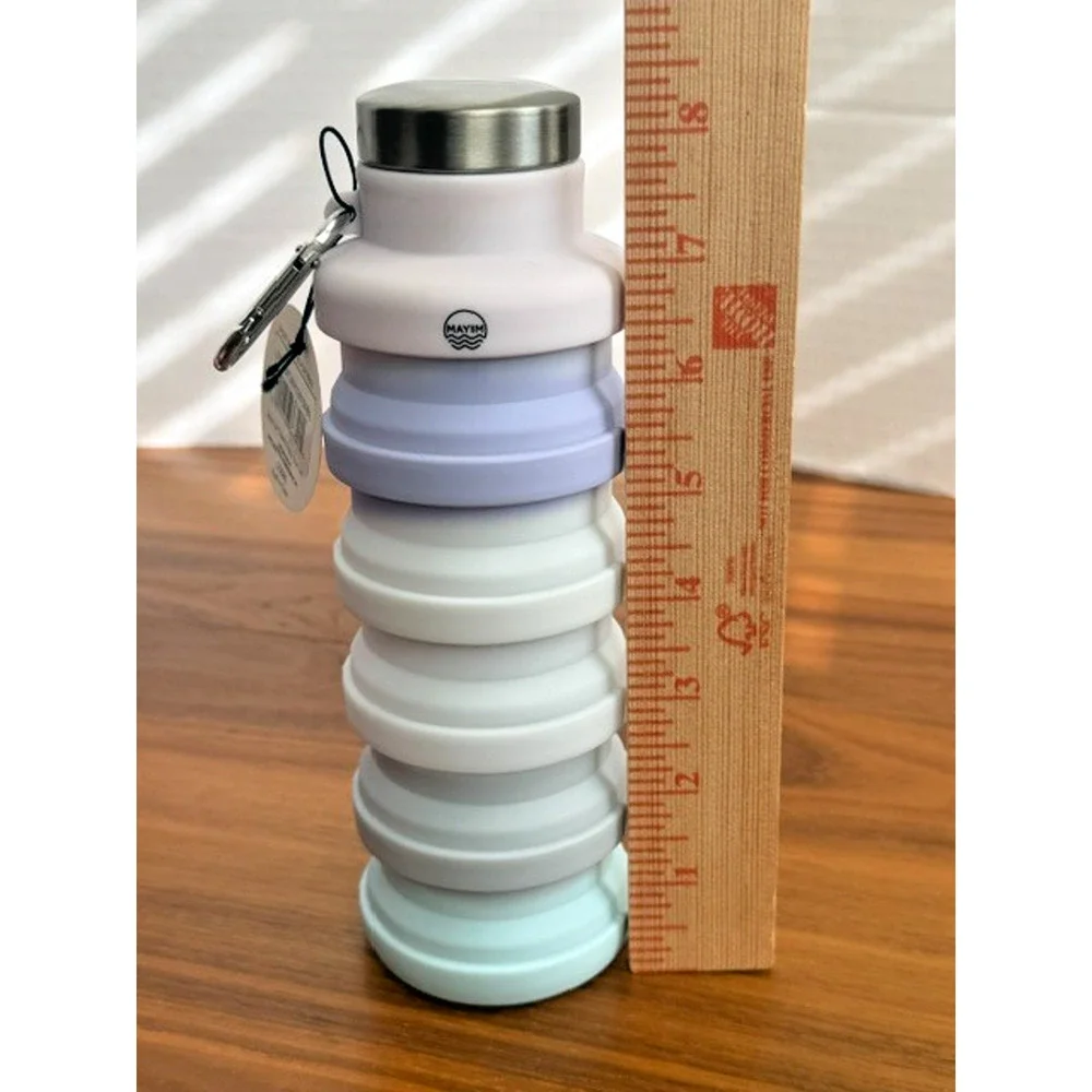Mayim Collapsible Caribiner 17oz Silicone Water Bottle Purple Pink Pastel Ombre
